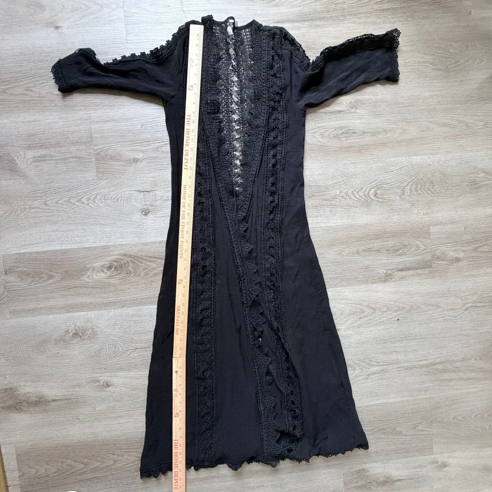 ELAN Beach Festival Crochet Long Cover Kimono Lace Maxi Tie Front Small